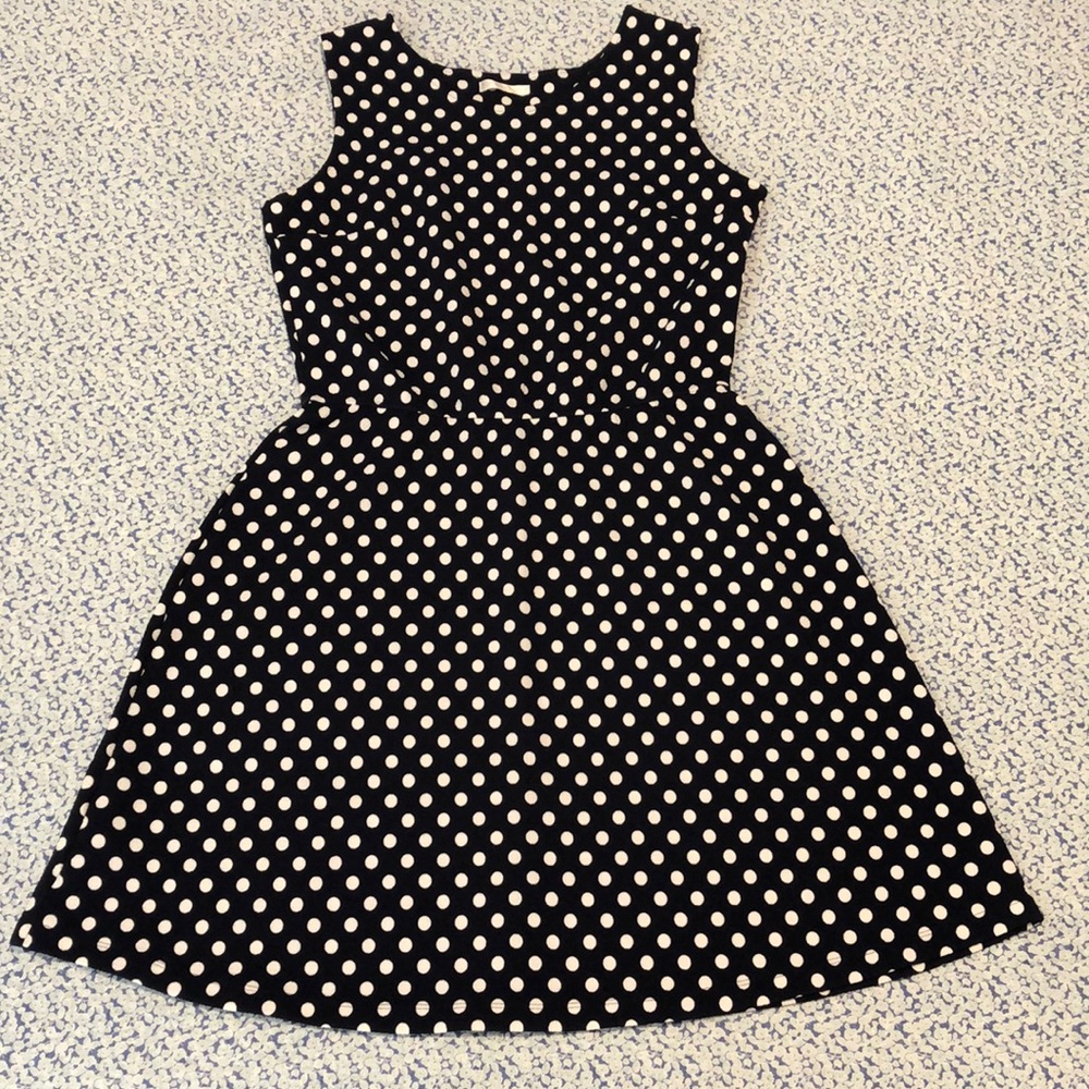 Promod Navy Dress with White Polka Dots Size: M